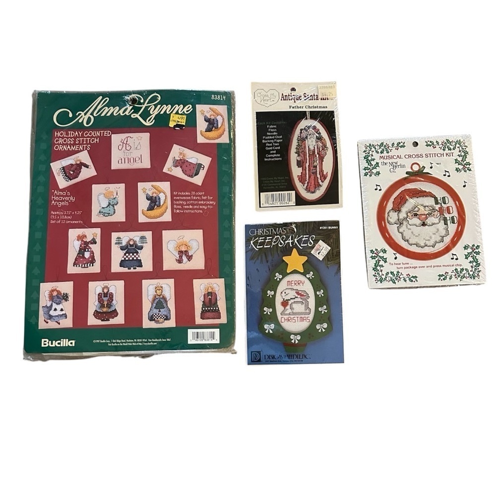 Vintage Christmas Holiday Cross Stitch #4 Kits, #15 total Ornaments Orig package